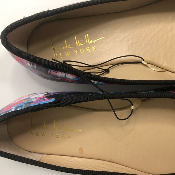 nicole miller 6M blue rise flat point toe slip on wearable art ballet flats bow - Picture 4 of 7